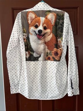 Ted Baker White Shirt with Colorful Corgi Tapestry Panel